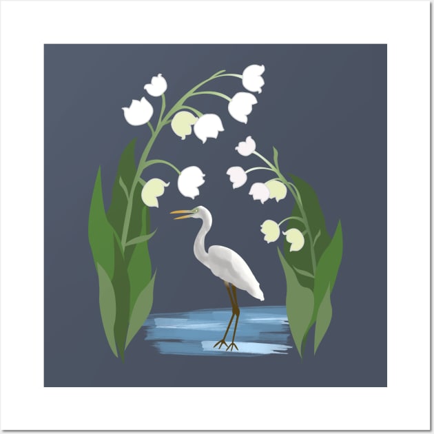 Lilies and Egret Wall Art by CTstudio